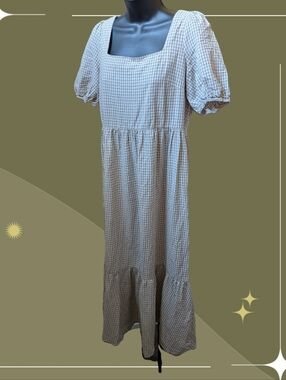 ✨ Neuflora Gingham Cotton Dress In Tan Check Size S